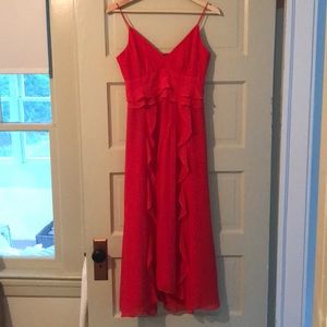 Nanette Lepore red ruffled & pleated chiffon dress